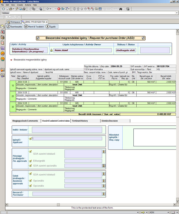 Beszerzési Workflow - Képernyő