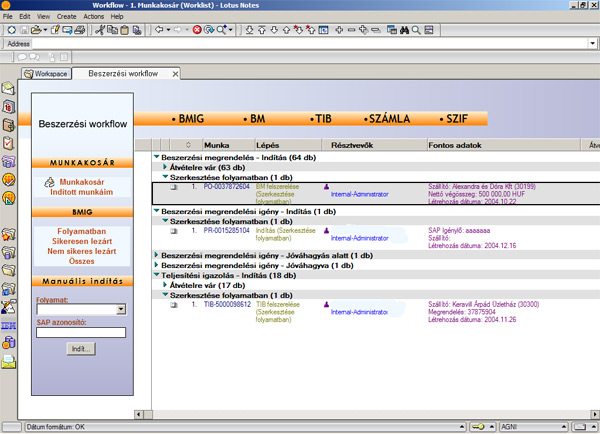 Beszerzési Workflow - Munkakosár